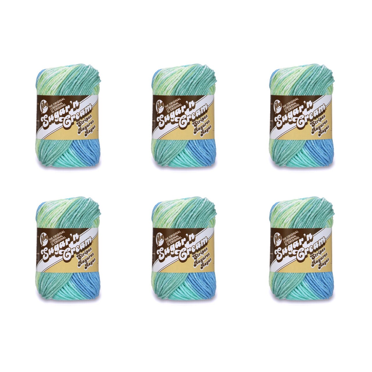 Lily Sugar'N Cream Country Stripes Yarn - 6 Pack of 57g/2oz - Cotton - 4 Medium (Worsted) - 95 Yards - Knitting/Crochet